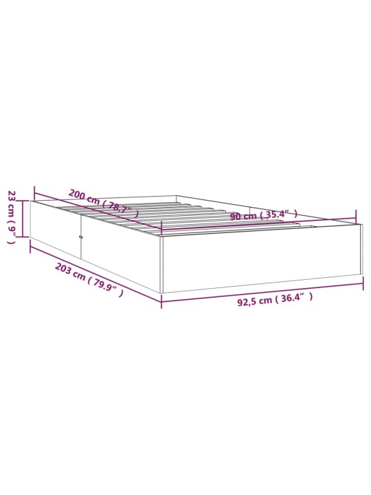 Rám postele bílý masivní dřevo 90 x 200 cm