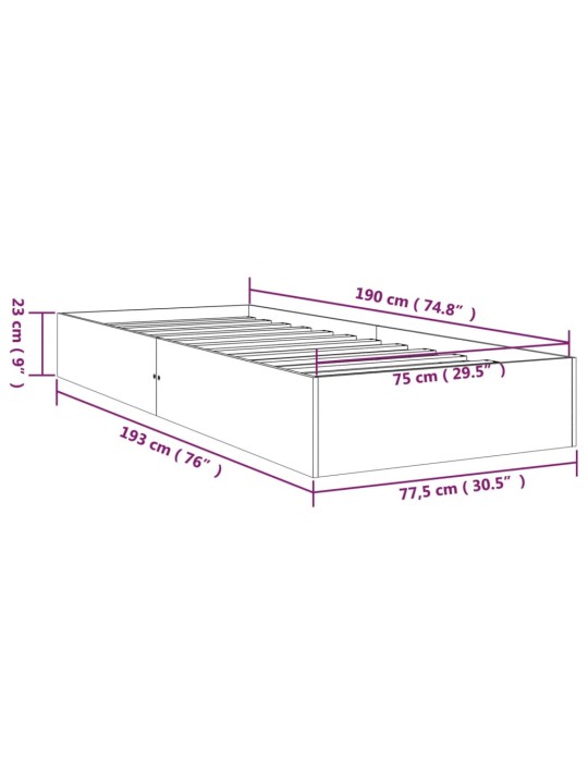 Rám postele bílý masivní dřevo 75 x 190 cm malé jednolůžko