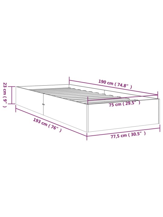 Rám postele černý masivní dřevo 75 x 190 cm malé jednolůžko