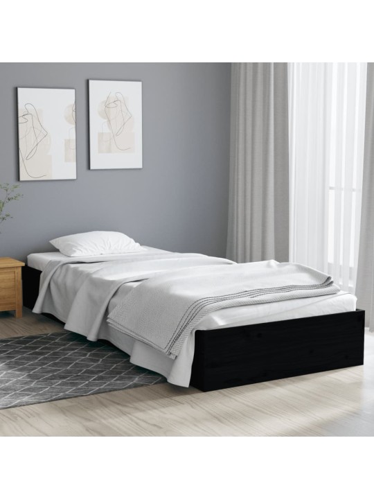 Rám postele černý masivní dřevo 75 x 190 cm malé jednolůžko