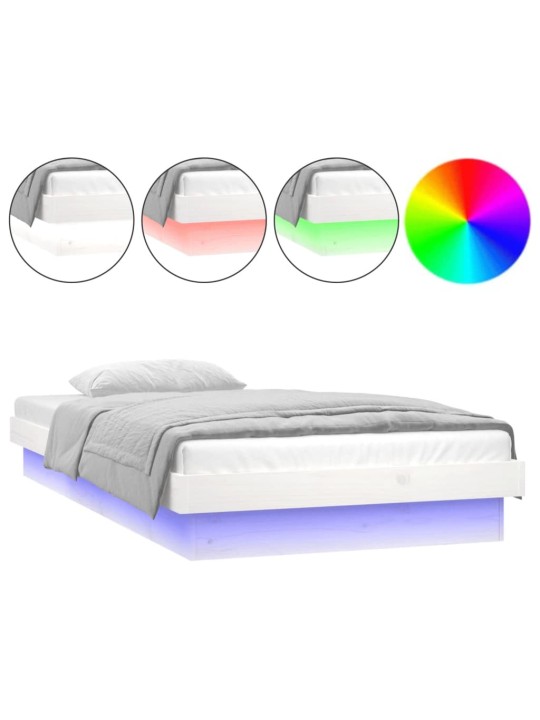 Rám postele s LED světlem bílý 100 x 200 cm masivní dřevo
