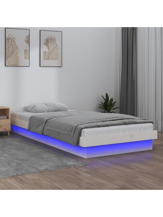 Rám postele s LED světlem bílý 100 x 200 cm masivní dřevo
