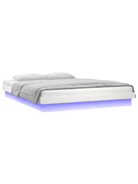 Rám postele s LED bílý 150 x 200 cm King Size masivní dřevo