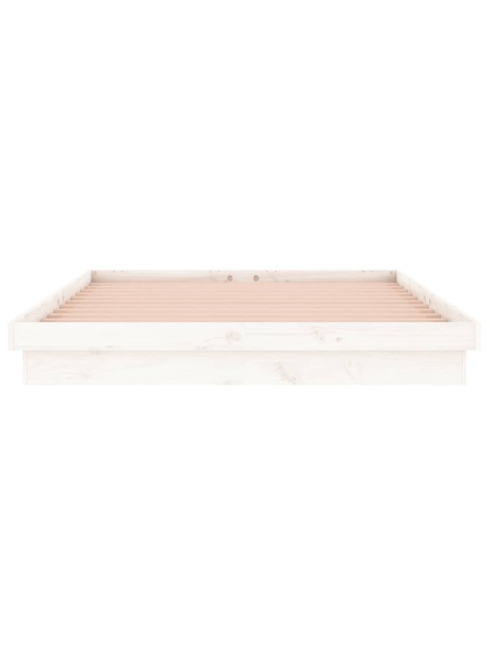 Rám postele s LED bílý 150 x 200 cm King Size masivní dřevo