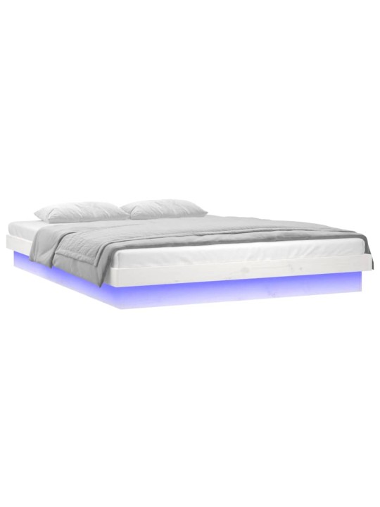 Rám postele s LED světlem bílý 160 x 200 cm masivní dřevo