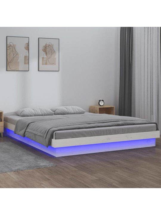 Rám postele s LED světlem bílý 135x190 cm Double masivní dřevo