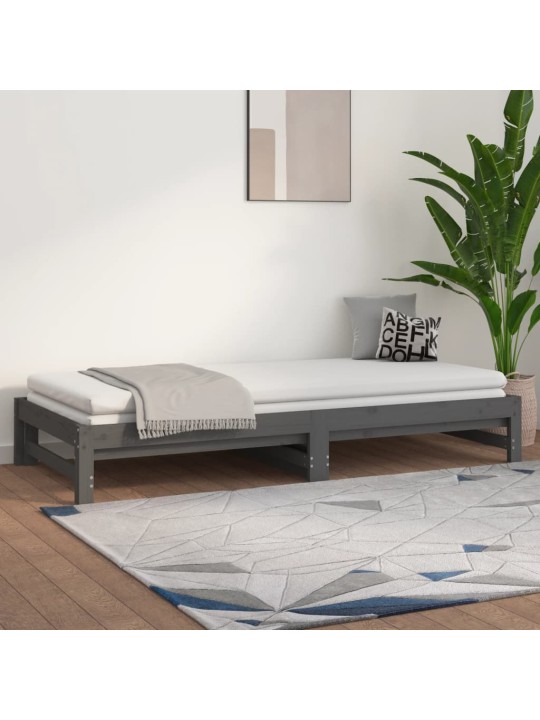 Výsuvná postel šedá 2x (90 x 200) cm masivní borovice