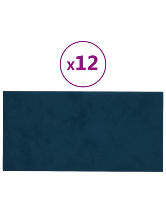 Nástěnné panely 12 ks modré 60 x 30 cm samet 2,16 m²