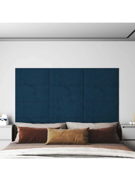 Nástěnné panely 12 ks modré 60 x 30 cm samet 2,16 m²