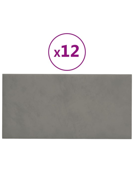 Nástěnné panely 12 ks světle šedé 60 x 30 cm samet 2,16 m²