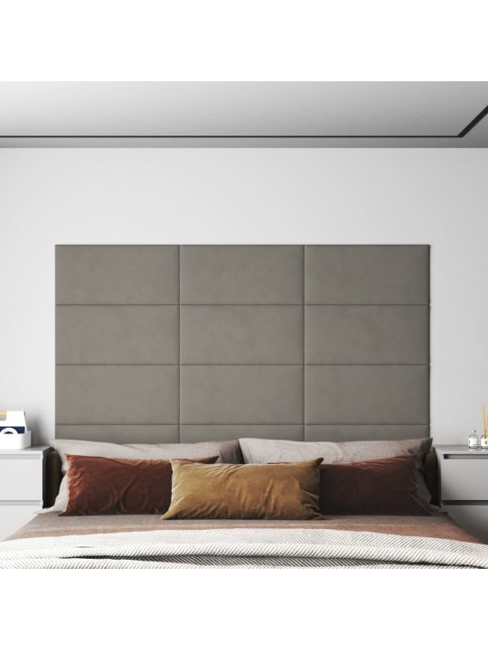 Nástěnné panely 12 ks světle šedé 60 x 30 cm samet 2,16 m²