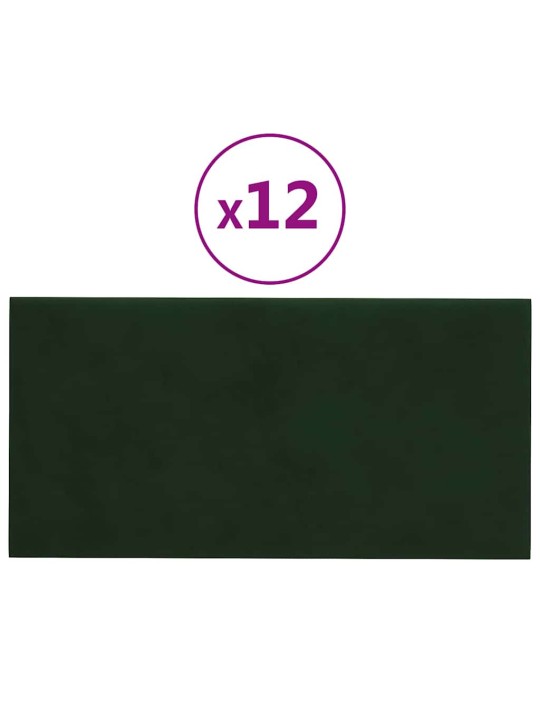 Nástěnné panely 12 ks tmavě zelené 60 x 30 cm samet 2,16 m²