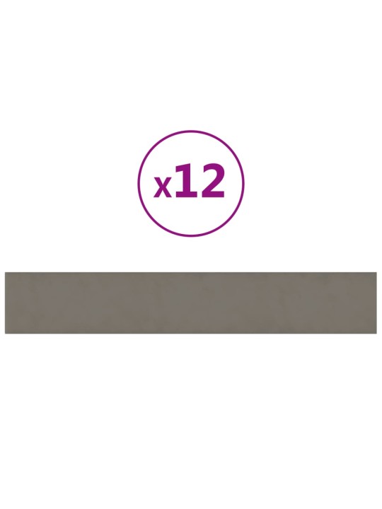 Nástěnné panely 12 ks světle šedé 90 x 15 cm samet 1,62 m²