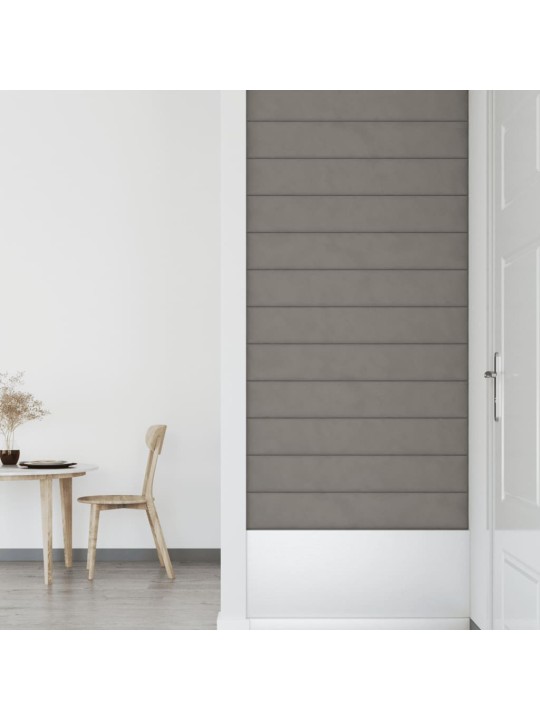 Nástěnné panely 12 ks světle šedé 90 x 15 cm samet 1,62 m²