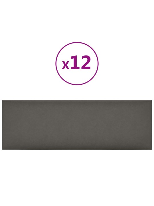 Nástěnné panely 12 ks šedé 90 x 30 cm umělá kůže 3,24 m²