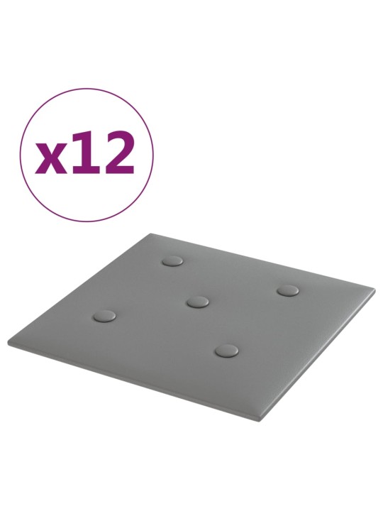Nástěnné panely 12 ks šedé 30 x 30 cm umělá kůže 1,08 m²