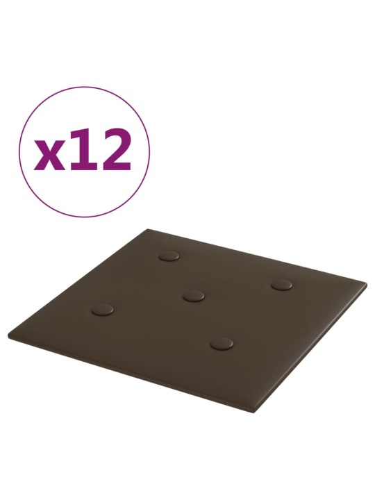Nástěnné panely 12 ks hnědé 30 x 30 cm umělá kůže 1,08 m²