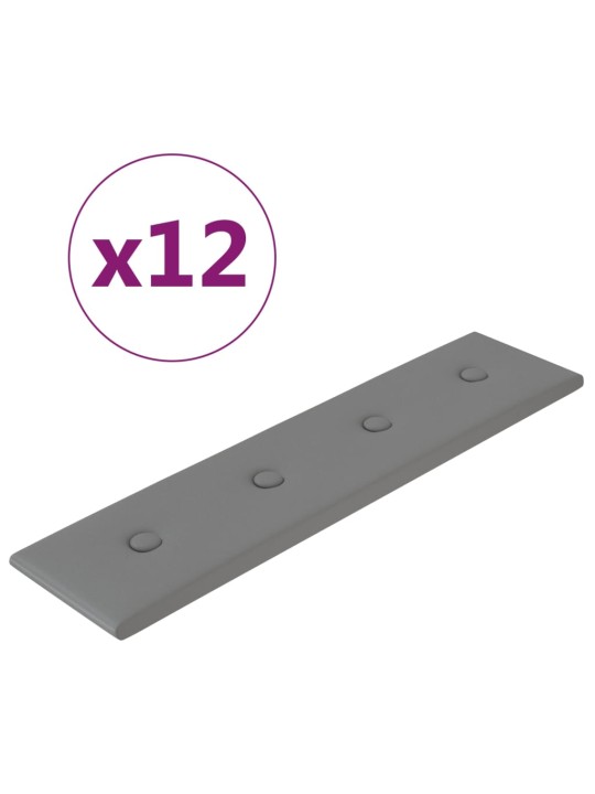 Nástěnné panely 12 ks šedé 60 x 15 cm umělá kůže 1,08 m²