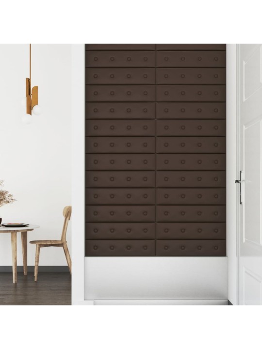 Nástěnné panely 12 ks hnědé 60 x 15 cm umělá kůže 1,08 m²