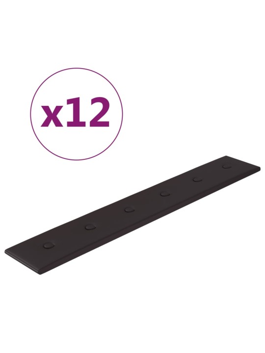 Nástěnné panely 12 ks černé 90 x 15 cm umělá kůže 1,62 m²