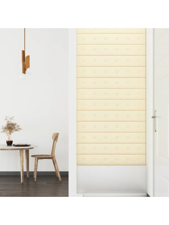 Nástěnné panely 12 ks krémové 90 x 15 cm umělá kůže 1,62 m²
