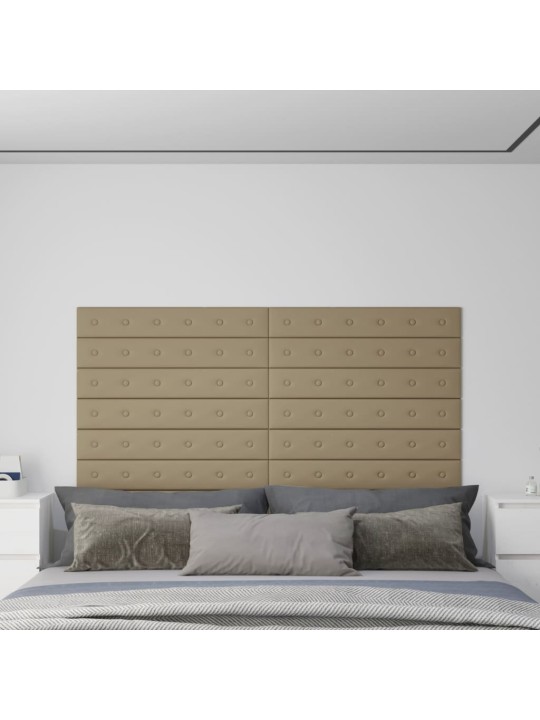 Nástěnné panely 12 ks cappuccino 90 x 15 cm umělá kůže 1,62 m²
