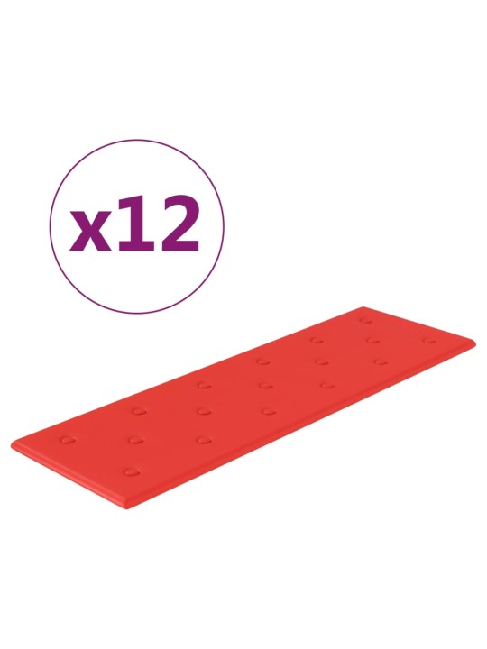Nástěnné panely 12 ks červené 90 x 30 cm umělá kůže 3,24 m²