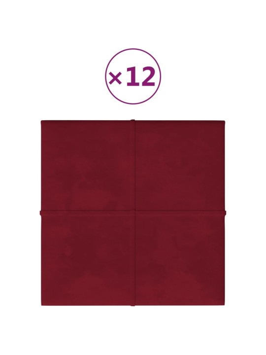 Nástěnné panely 12 ks vínové 30 x 30 cm samet 1,08 m²