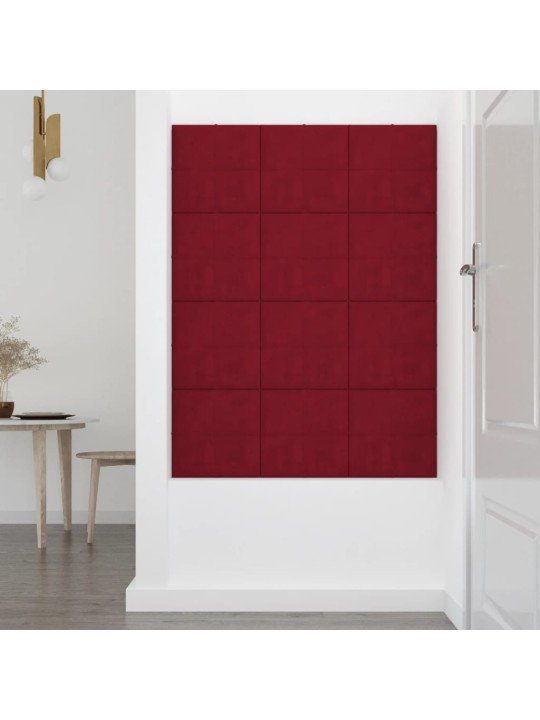 Nástěnné panely 12 ks vínové 30 x 30 cm samet 1,08 m²