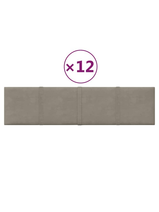 Nástěnné panely 12 ks světle šedé 60 x 15 cm samet 1,08 m²