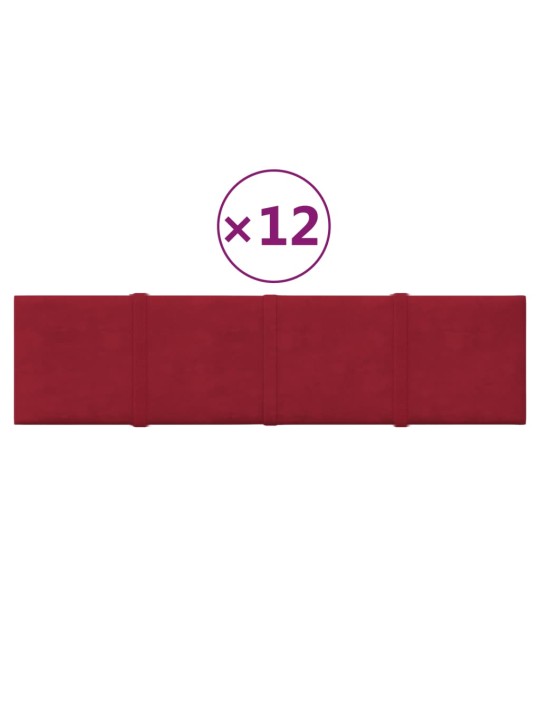 Nástěnné panely 12 ks vínové 60 x 15 cm samet 1,08 m²