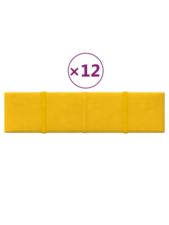 Nástěnné panely 12 ks žluté 60 x 15 cm samet 1,08 m²