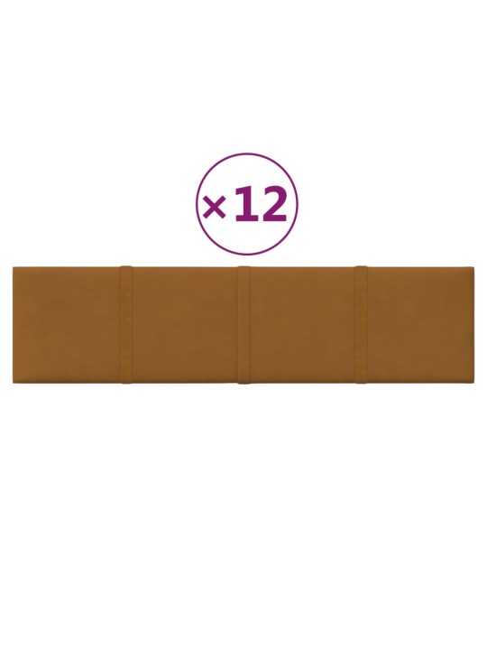Nástěnné panely 12 ks hnědé 60 x 15 cm samet 1,08 m²