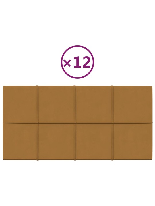 Nástěnné panely 12 ks hnědé 60 x 30 cm samet 2,16 m²