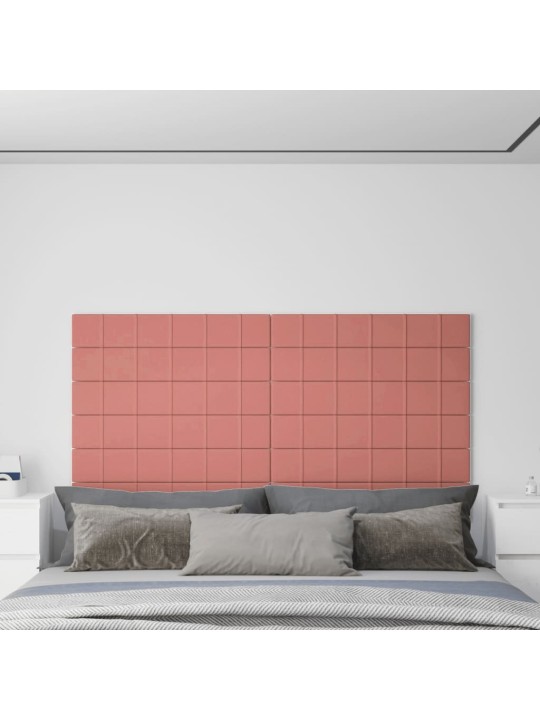 Nástěnné panely 12 ks růžové 90 x 15 cm samet 1,62 m²