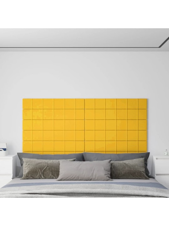 Nástěnné panely 12 ks žluté 90 x 15 cm samet 1,62 m²