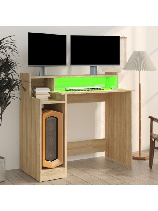 Psací stůl s LED světly dub sonoma 97x45x90 cm kompozitní dřevo