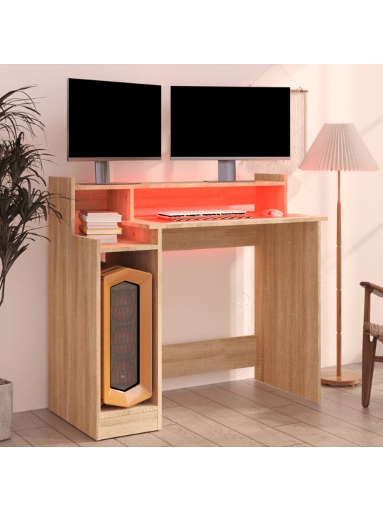 Psací stůl s LED světly dub sonoma 97x45x90 cm kompozitní dřevo