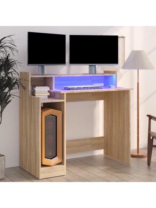 Psací stůl s LED světly dub sonoma 97x45x90 cm kompozitní dřevo