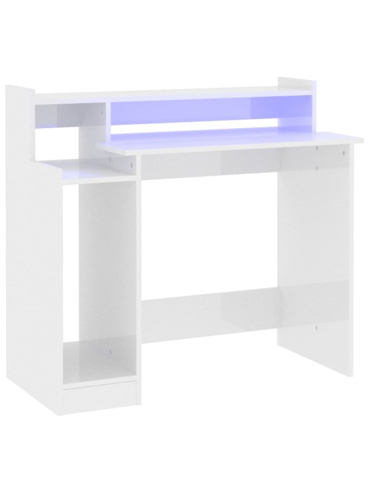 Psací stůl s LED lesklý bílý 97 x 45 x 90 cm kompozitní dřevo