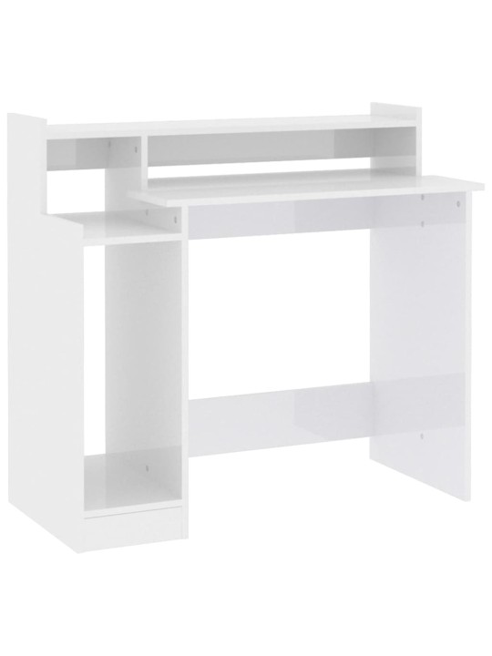 Psací stůl s LED lesklý bílý 97 x 45 x 90 cm kompozitní dřevo