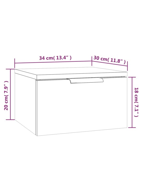 Nástěnné noční stolky 2 ks bílé s vysokým leskem 34x30x20 cm