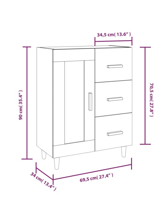 Příborník bílý s vysokým leskem 69,5x34x90 cm kompozitní dřevo