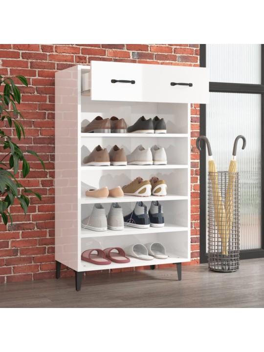 Botník bílý s vysokým leskem 60 x 35 x 105 cm kompozitní dřevo