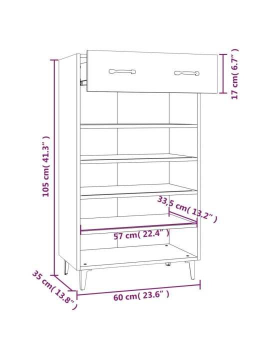 Botník bílý s vysokým leskem 60 x 35 x 105 cm kompozitní dřevo