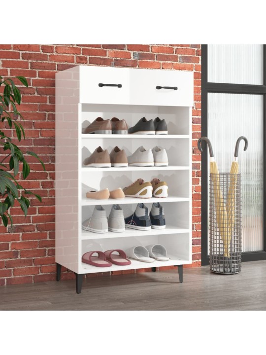 Botník bílý s vysokým leskem 60 x 35 x 105 cm kompozitní dřevo