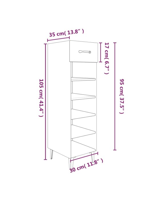 Botník bílý s vysokým leskem 30 x 35 x 105 cm kompozitní dřevo