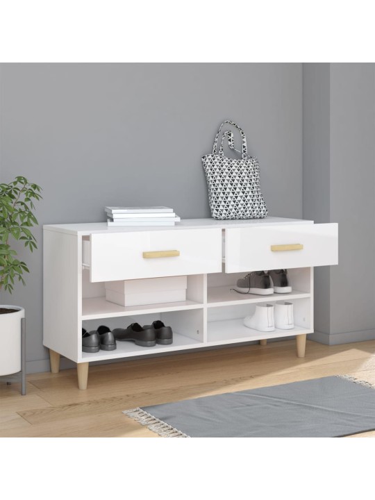 Botník bílý s vysokým leskem 102x35x55 cm kompozitní dřevo