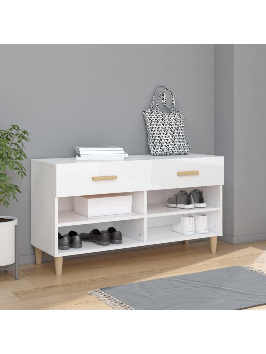 Botník bílý s vysokým leskem 102x35x55 cm kompozitní dřevo