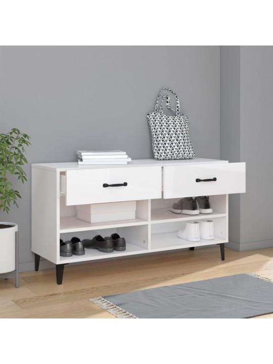 Botník bílý s vysokým leskem 102x35x55 cm kompozitní dřevo